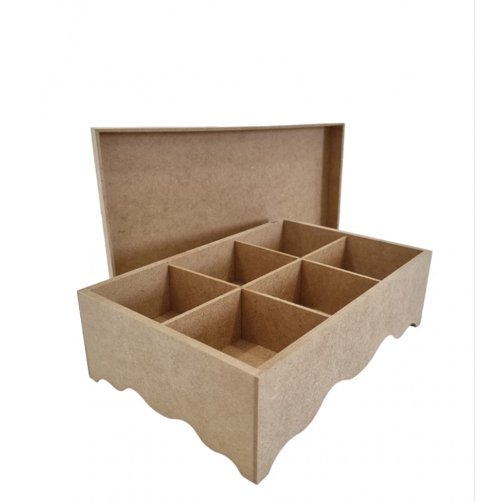 Caixa Porta Jóias Biju c/ 9 Divisórias Pés Ondulados MDF cru