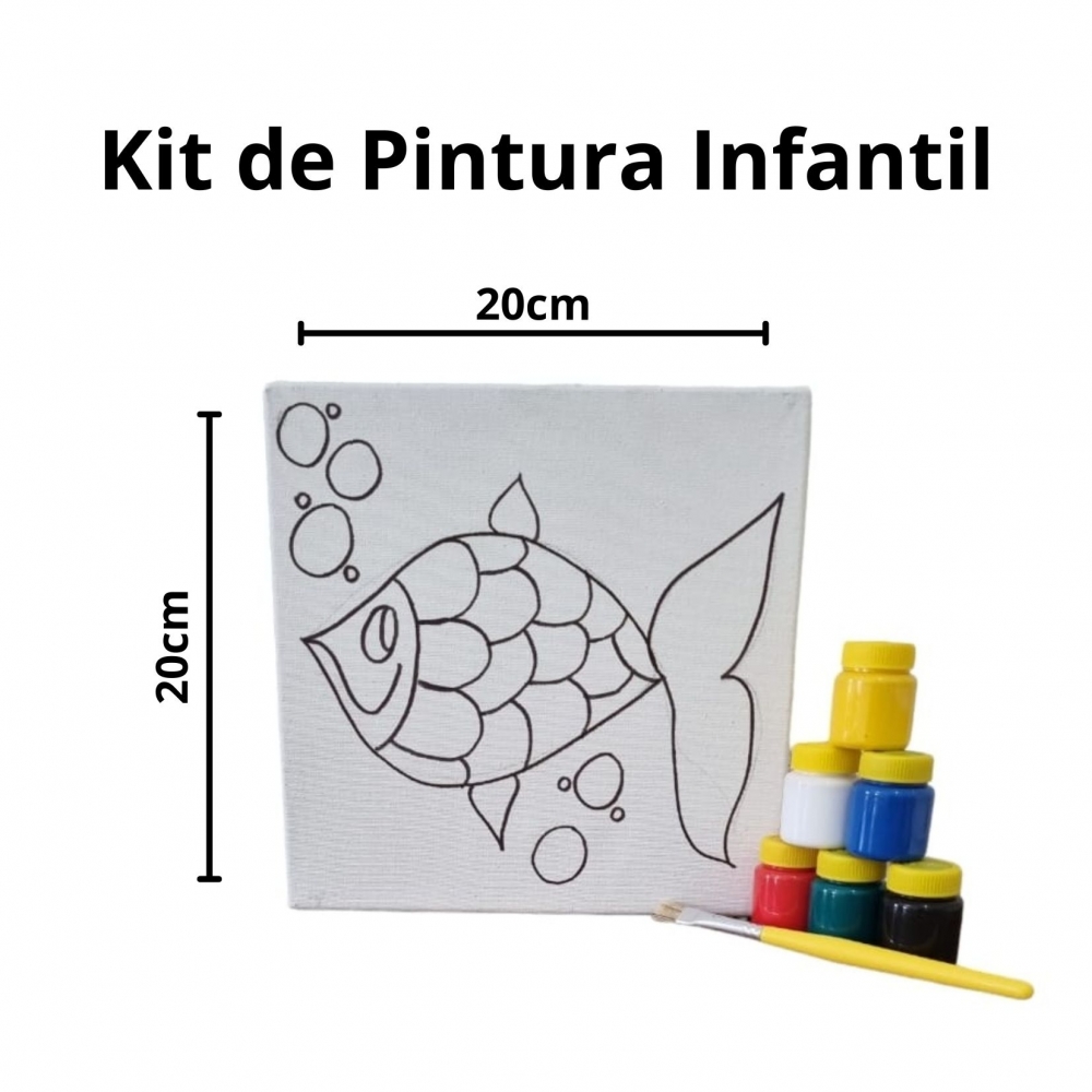 Kit Pintura em Tela Infantil c/ Tintas Pincel e Arte - Peixe KIT20205TR