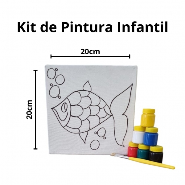 Kit Pintura em Tela Infantil c/ Tintas Pincel e Arte - Peixe KIT20205TR