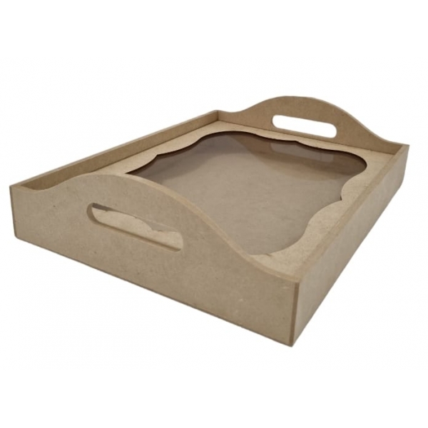 Bandeja Retangular 3D c/ Vidro 27x36cm Café Convite MDF cru