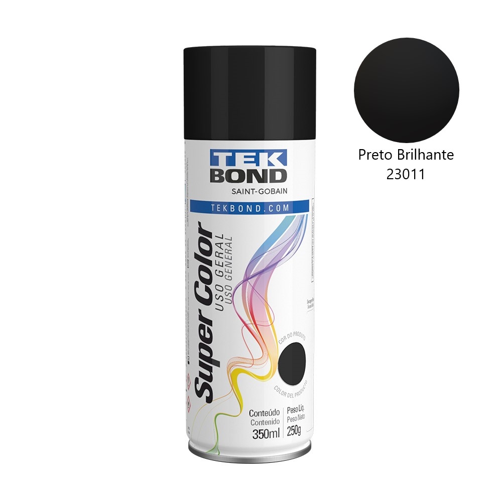 Tinta Spray TekBond Brilhante/Fosca 350ml Artesanato - Preto Brilhante 23011