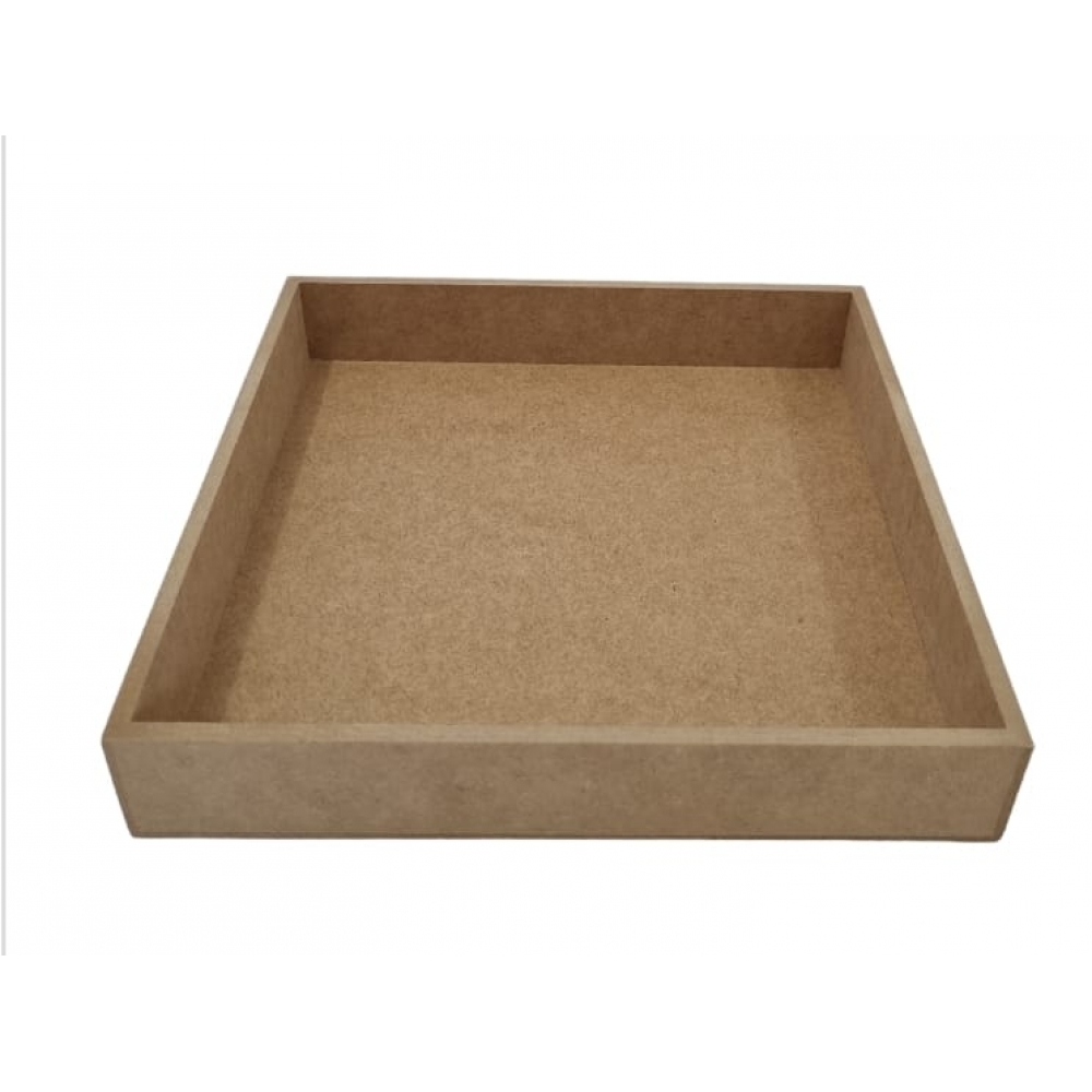 Bandeja Reta Lisa G 25x25cm Festa Lavabo Café Mesa MDF cru