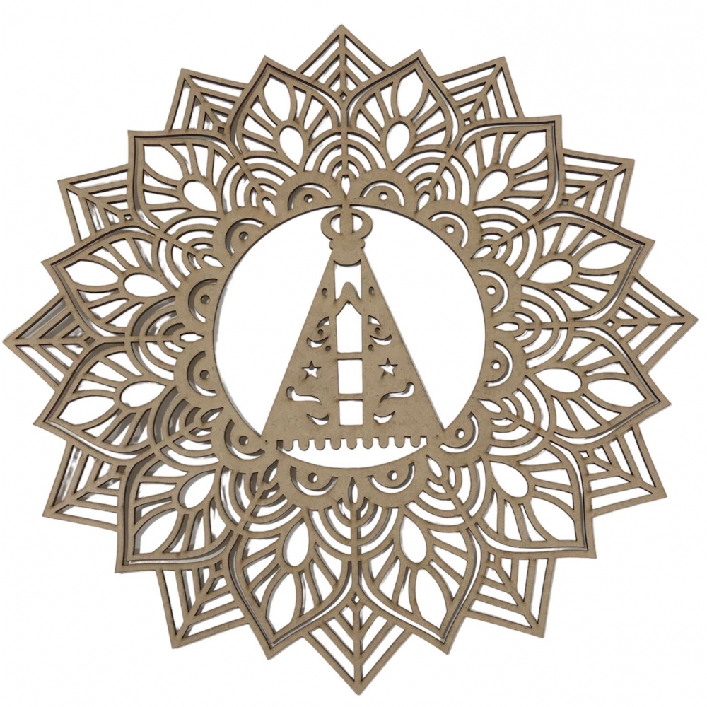 Mandalas Decorativas para Parede 38cm em MDF Cru - Nossa Senhora Aparecida