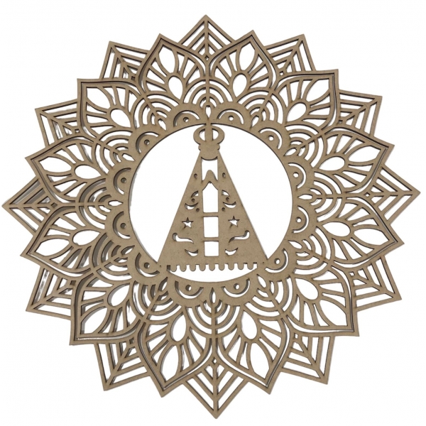 Mandalas Decorativas para Parede 38cm em MDF Cru - Nossa Senhora Aparecida