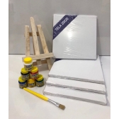 Kit 4 Telas Pintura 20x20 Mini Cavalete 6 Tintas e Pincel