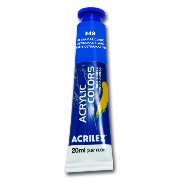 Tinta Acrílica para Pintura em Tela 20ml Acrilex - Escolha as Cores - Azul Ultramar Claro 348
