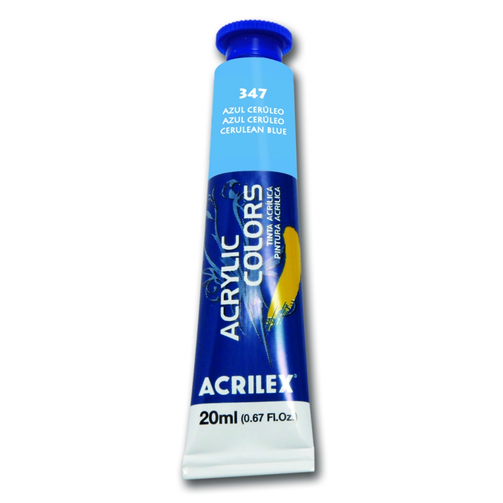 Tinta Acrílica para Pintura em Tela 20ml Acrilex - Escolha as Cores - Azul Cerúleo 347