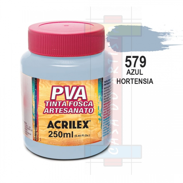 Tinta PVA Fosca Para Artesanato 250ml Acrilex - 579 Azul Hortência