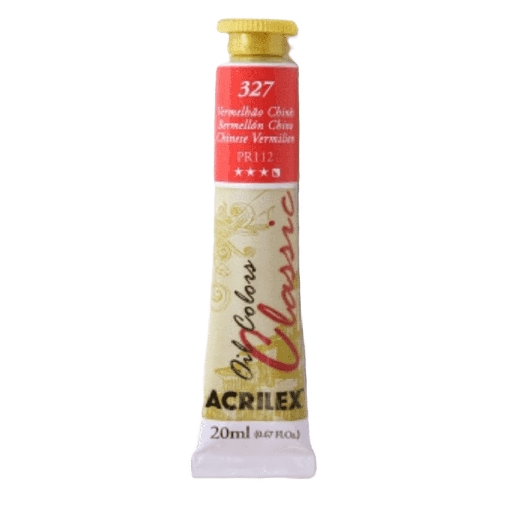 Tinta à Óleo para Pintura em Tela 20ml Acrilex - Escolha as Cores - 327 Vermelhão Chinês