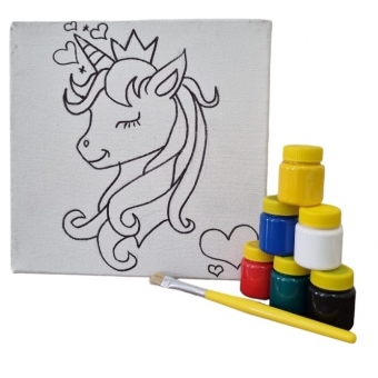 Kit Pintura em Tela Infantil Unicórnio Tintas Pincel e Arte