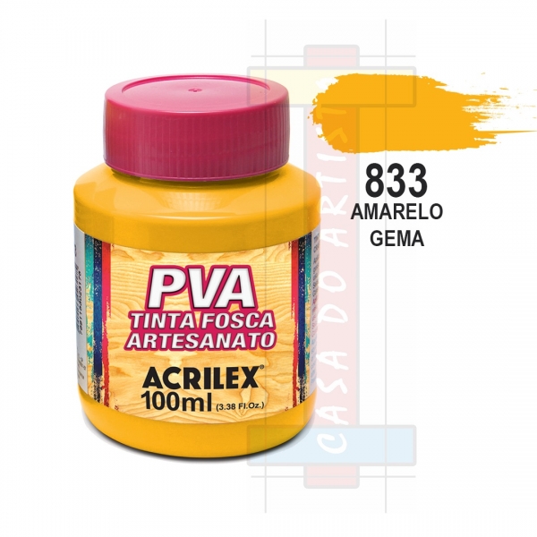 Tinta PVA Fosca Para Artesanato 100ml Acrilex - 833 Amarelo Gema