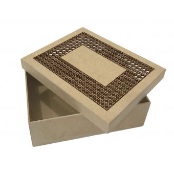 Caixa Mini Vinho Tampa Vazada Borda em Treliça G em MDF cru