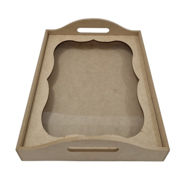 Bandeja Retangular 3D c/ Vidro 27x36cm Café Convite MDF cru