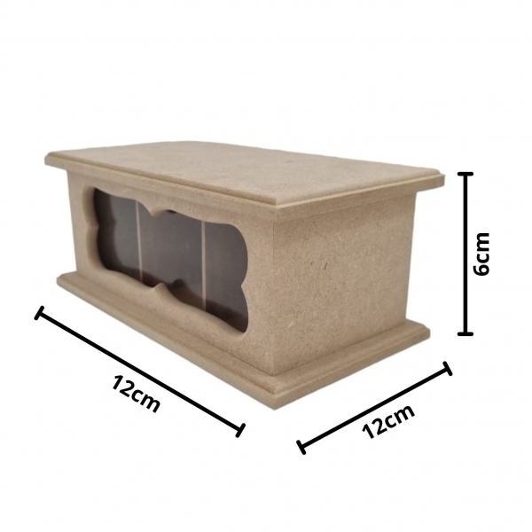 Caixa Chá Retangular c/ Vidro Frontal e Divisórias MDF cru