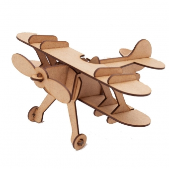 Avião Biplano 3D Miniatura Brinquedo Lembrança MDF cru