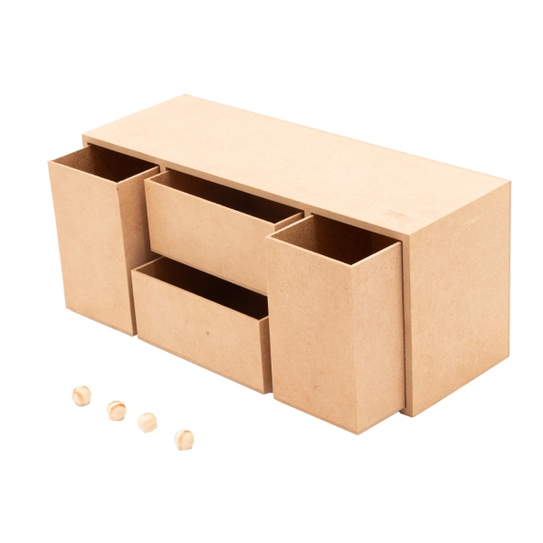 Organizador de Mesa 4 Gavetas Escritório Documentos MDF cru