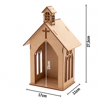 Oratório Capela Igreja M p/ Imagem Santo de até 15cm MDF cru