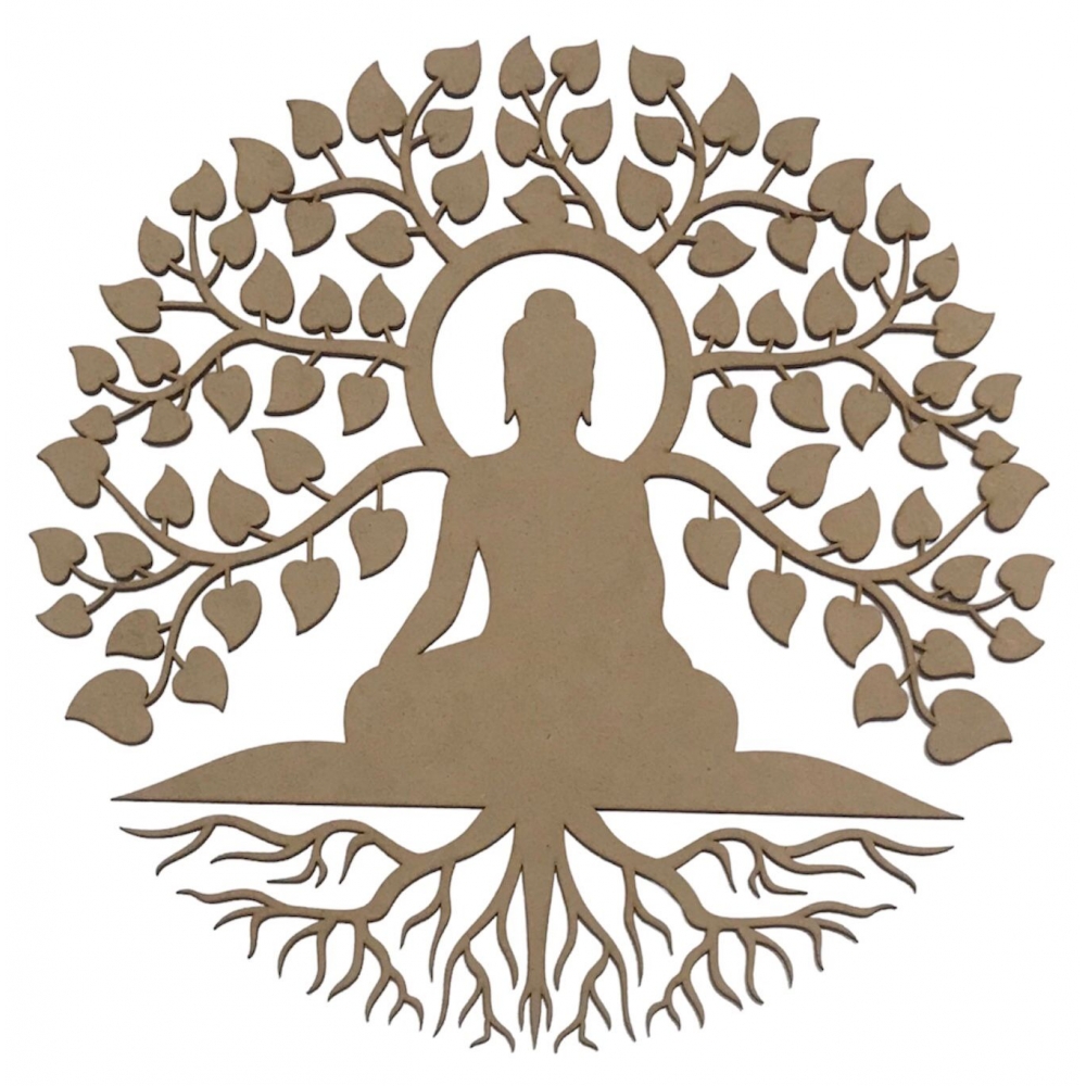 Mandalas Decorativas para Parede 38cm em MDF Cru - Buda c/ Árvore