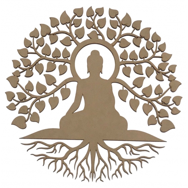 Mandalas Decorativas para Parede 38cm em MDF Cru - Buda c/ Árvore