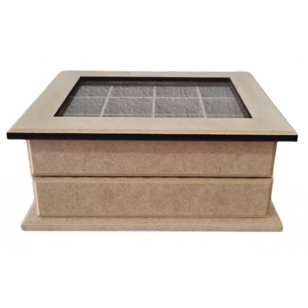 Mini Comôda Caixa Bijuteria MDF Cru 12 Divisórias 1 Gaveta