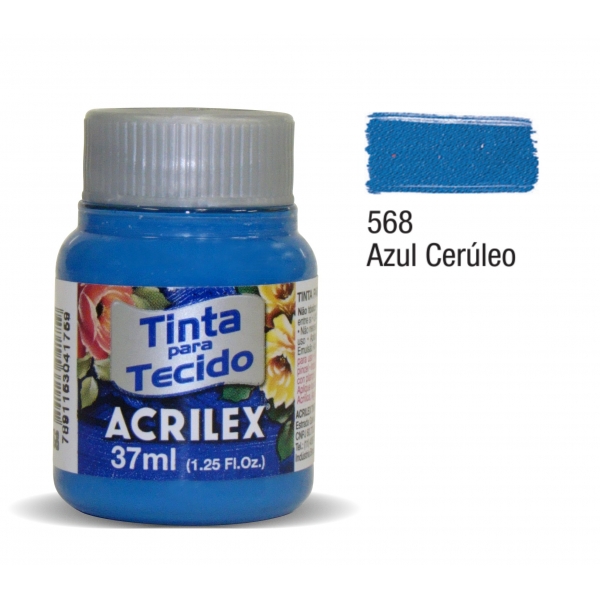 Tinta para Tecido Fosca 37ml Acrilex - 568 Azul Ceruleo
