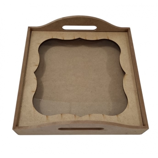 Bandeja Quadrada 3D c/ Vidro 28x28cm Café Convite MDF cru