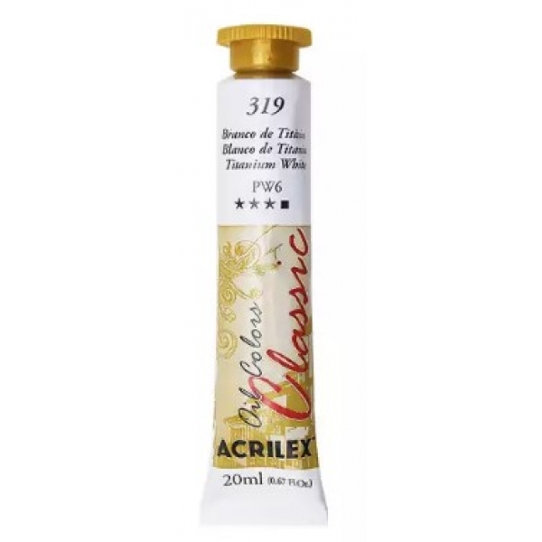 Tinta à Óleo para Pintura em Tela 20ml Acrilex - Escolha as Cores - 319 Branco Titânico
