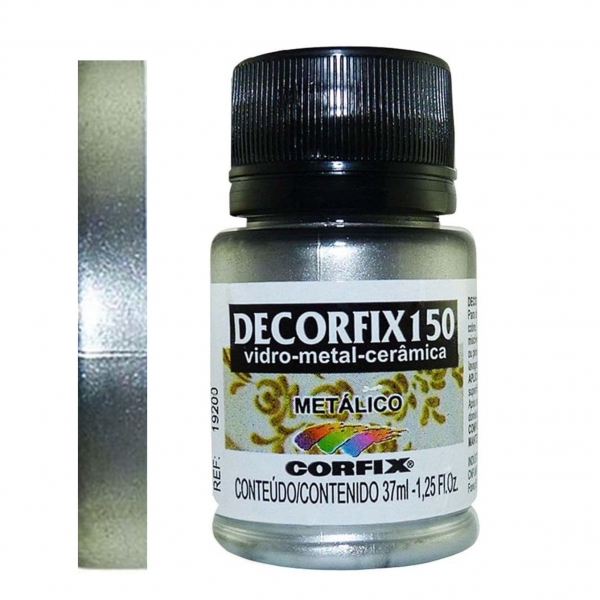Tinta Vitro Decorfix 150º Metálica 37ml Corfix - Prata 392