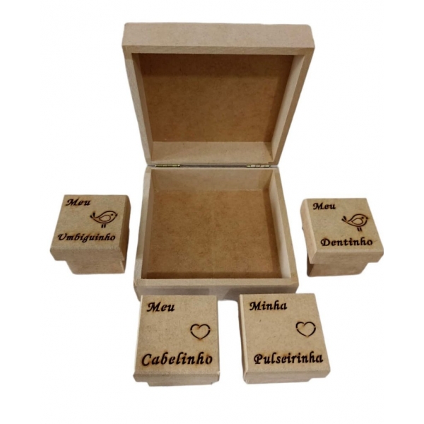 Caixa Recordações do Bebê com 4 Caixinhas Internas MDF Cru