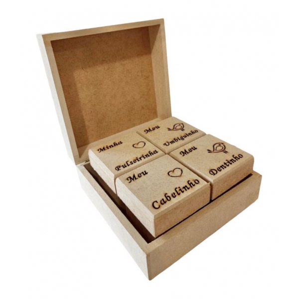 Caixa Recordações do Bebê com 4 Caixinhas Internas MDF Cru