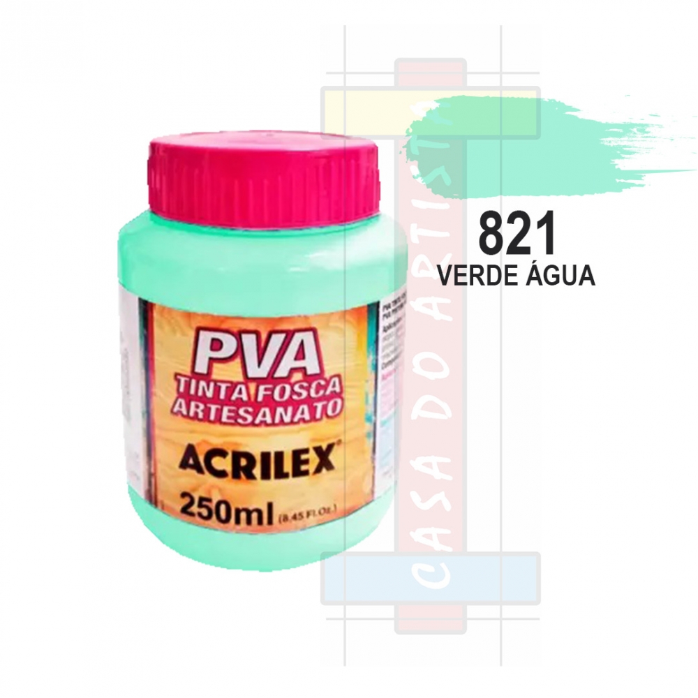 Tinta PVA Fosca Para Artesanato 250ml Acrilex - 821 Verde Água
