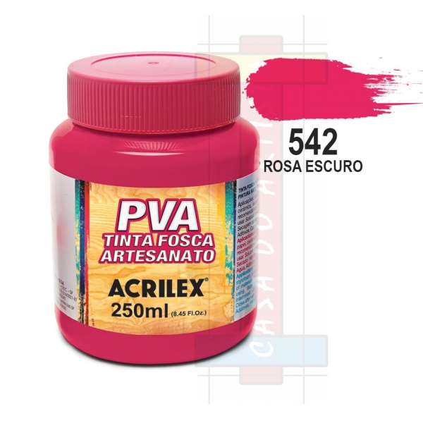 Tinta PVA Fosca Para Artesanato 250ml Acrilex - 542 Rosa Escuro