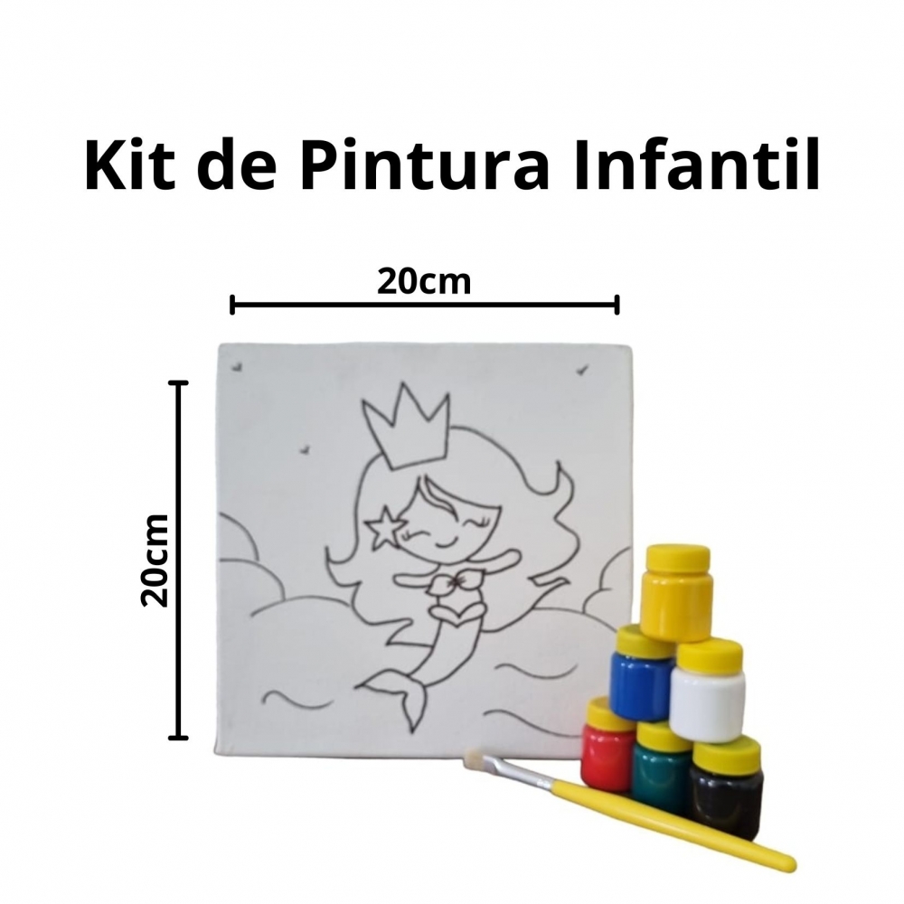 Kit Pintura em Tela Infantil c/ Tintas Pincel e Arte - Sereia KIT202016TR