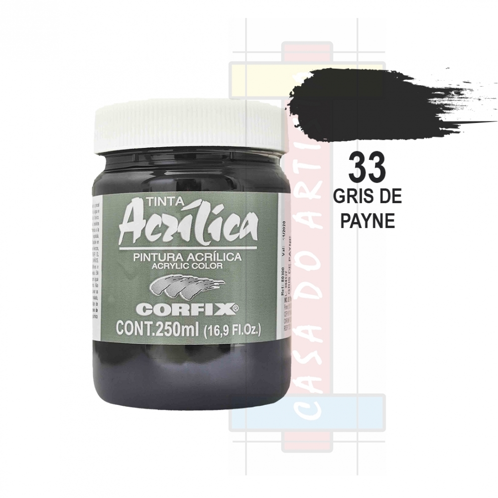 Tinta Acrílica para Pintura Tela 250ml Corfix Pote - Escolha Cor - Gris de Payne Grupo I