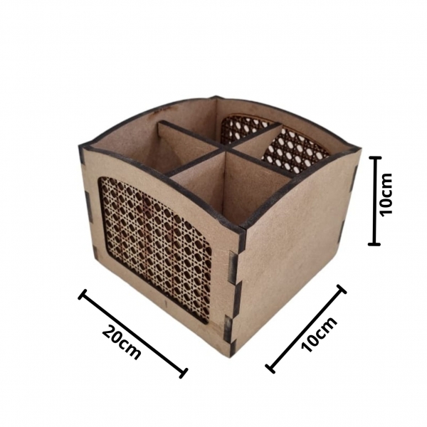 Porta Talher Palha Indiana 4 divisórias Cozinha MDF cru