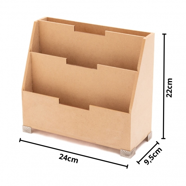 Porta Cartas Correspondência Triplo Mesa Pés Metal MDF cru
