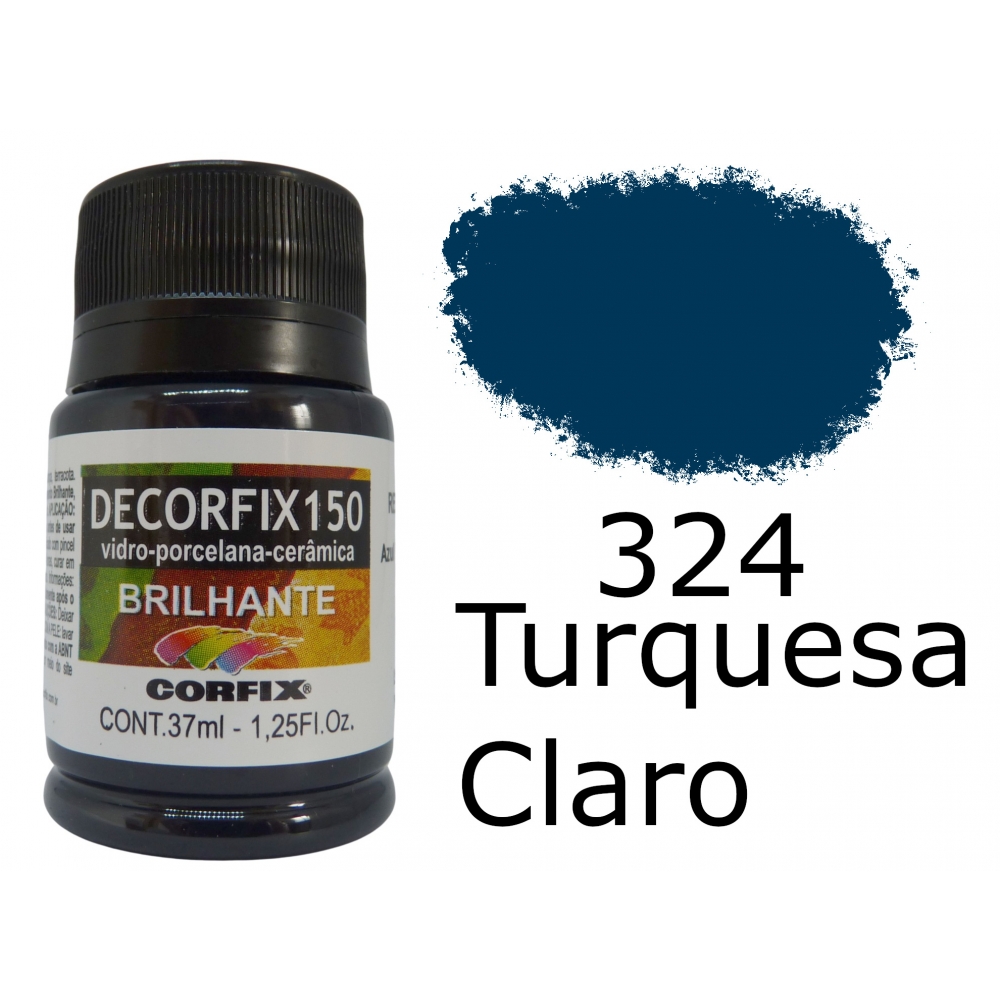 Tinta Vitro Decorfix 150º Brilhante 37ml Corfix -para Vidro - 324 Azul Turquesa