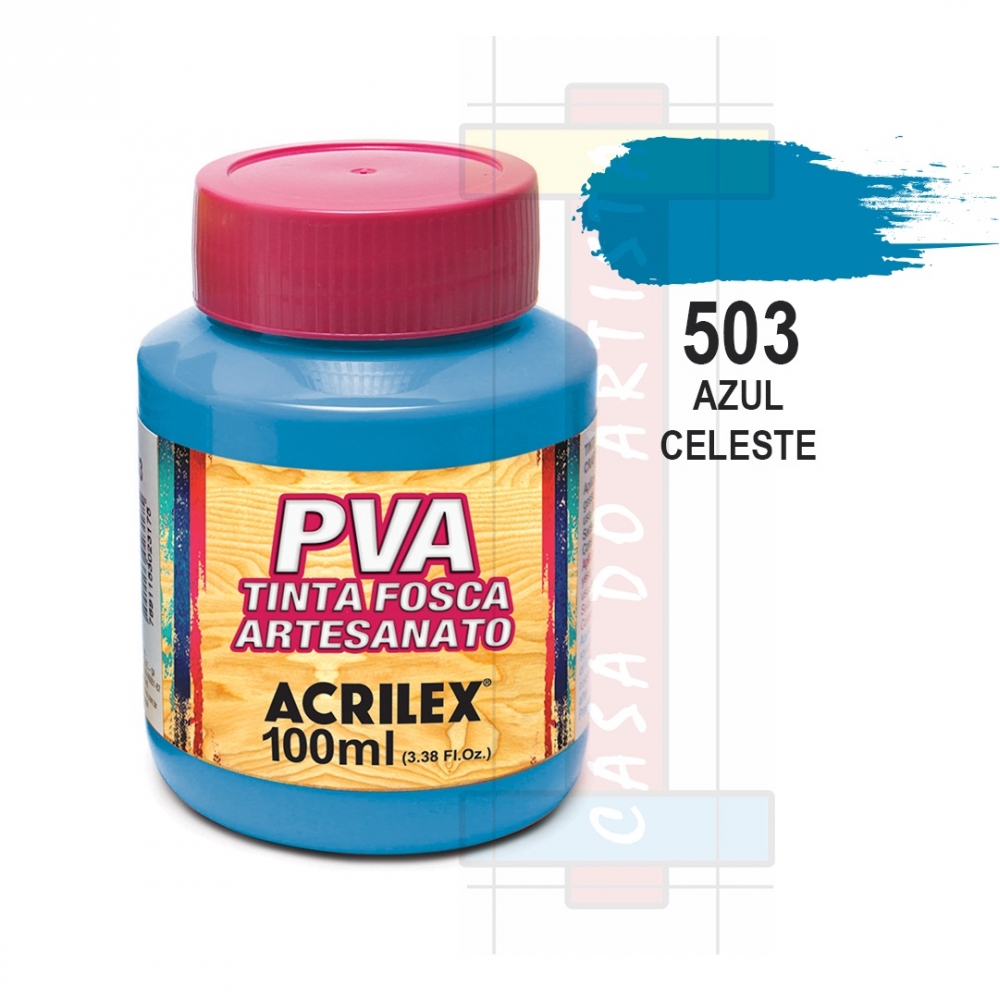 Tinta PVA Fosca Para Artesanato 100ml Acrilex - 503 Azul Celeste
