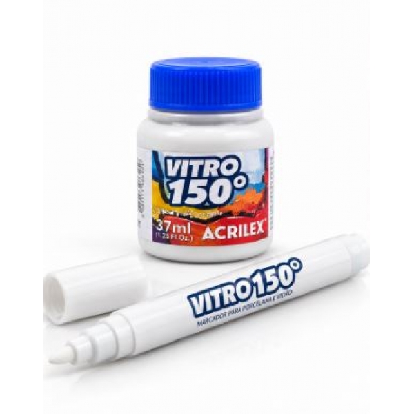 Kit 1 Caneta Marcador Vitro 150º + 1 Tinta Vitro 150º  37ml - Acrilex - Cor Branca