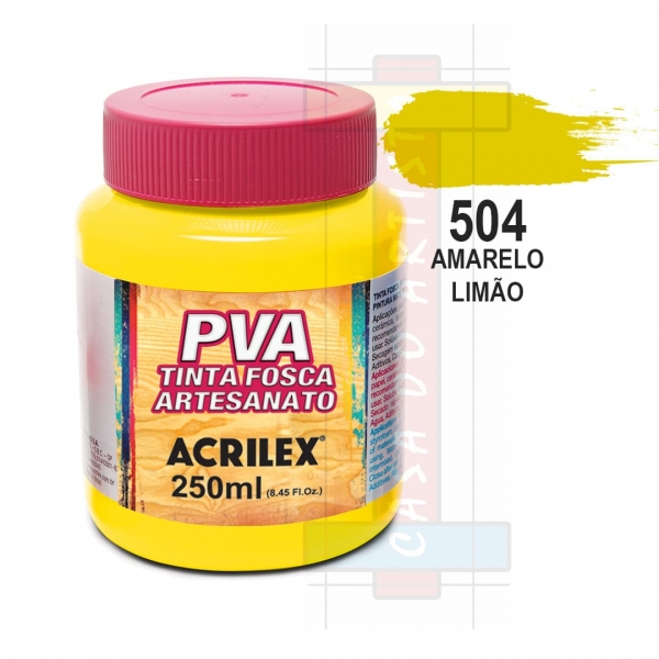 Tinta PVA Fosca Para Artesanato 250ml Acrilex - 504 Amarelo Limão