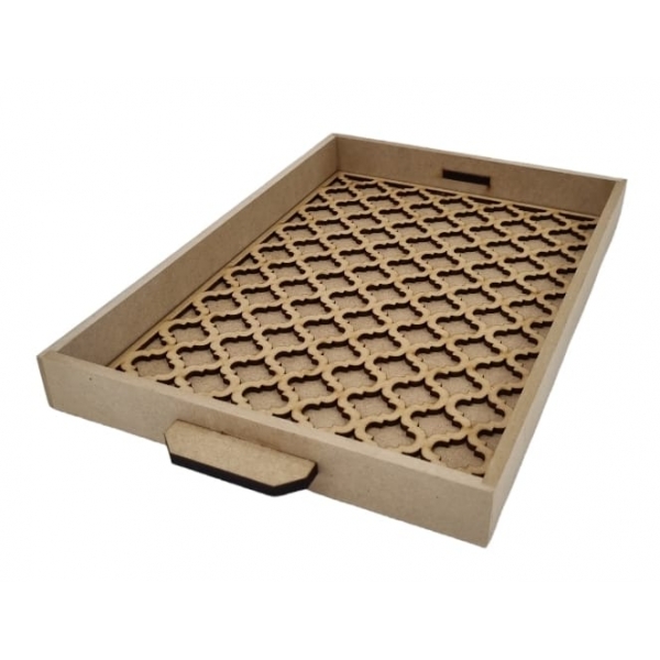 Bandeja Decoração Treliça 22x32cm Cozinha Café Festa MDF cru