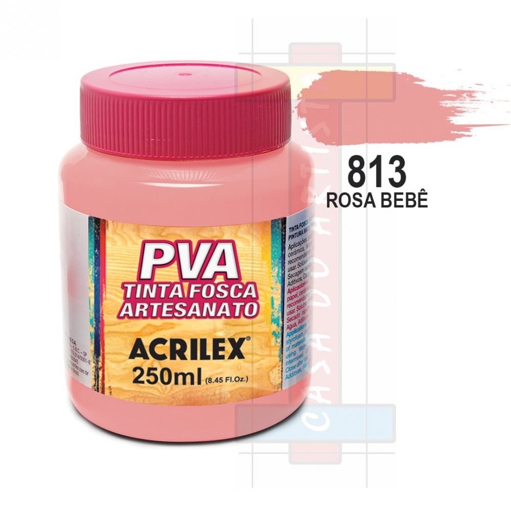 Tinta PVA Fosca Para Artesanato 250ml Acrilex - 813 Rosa Bebê
