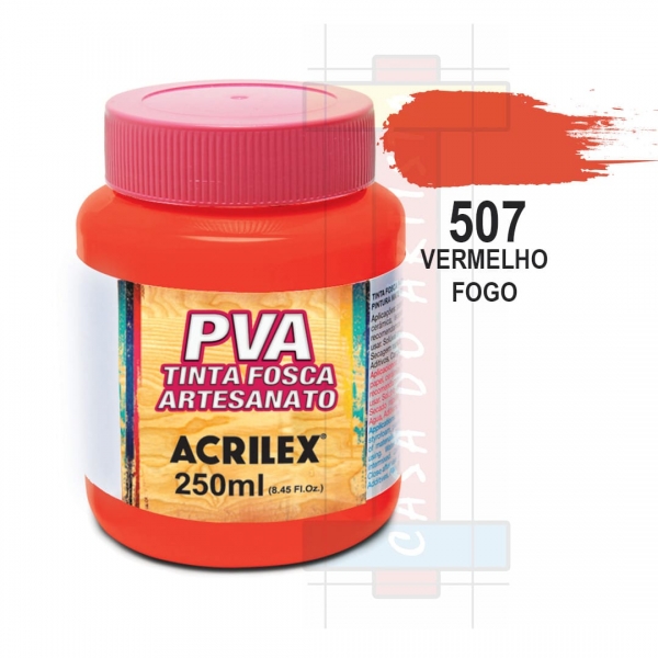 Tinta PVA Fosca Para Artesanato 250ml Acrilex - 507 Vermelho Fogo