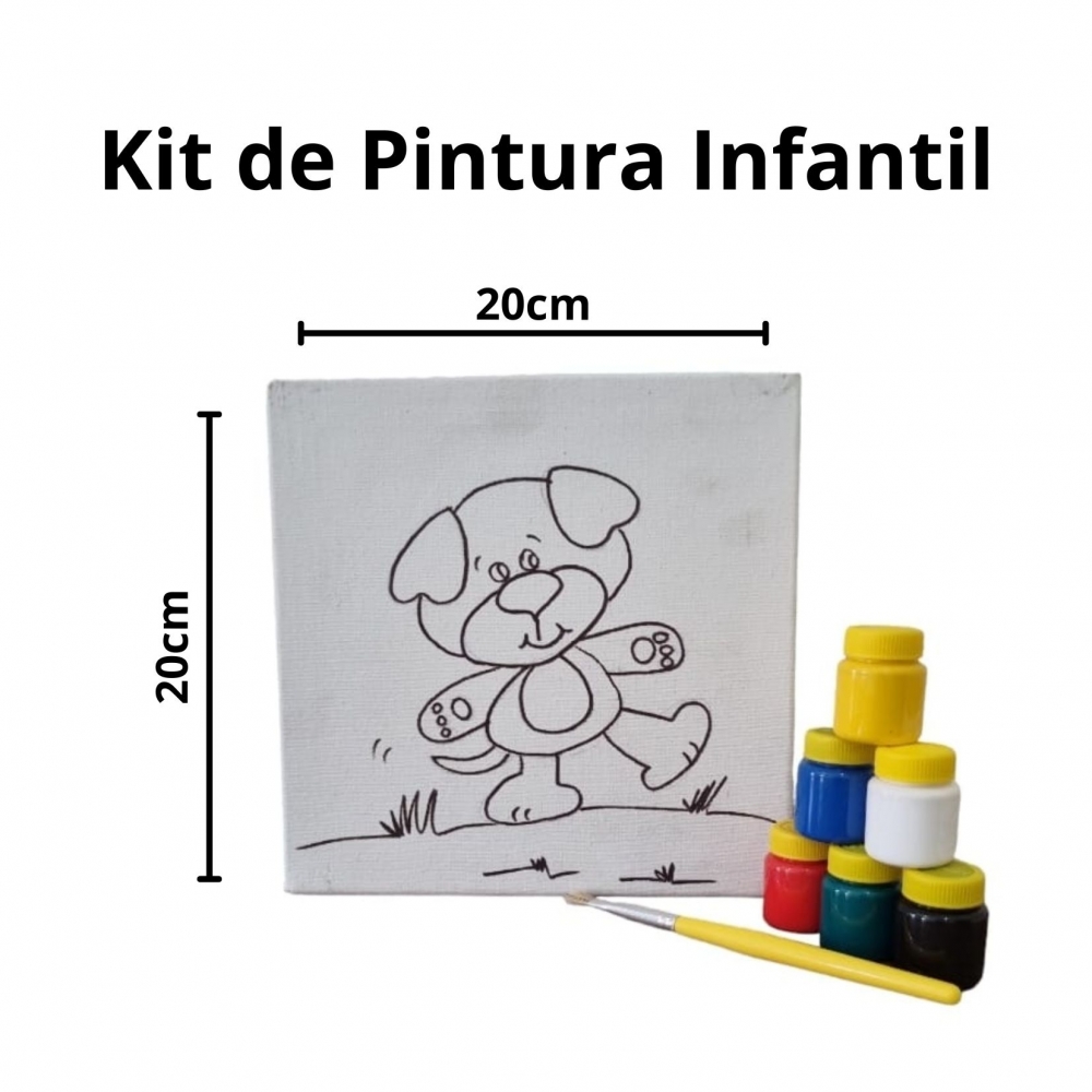 Kit Pintura em Tela Infantil c/ Tintas Pincel e Arte - Cachorro KIT20207TR