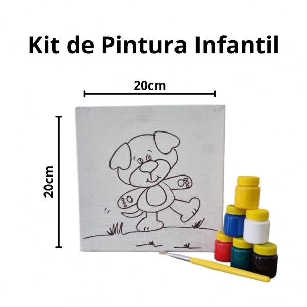 Kit Pintura em Tela Infantil c/ Tintas Pincel e Arte - Cachorro KIT20207TR