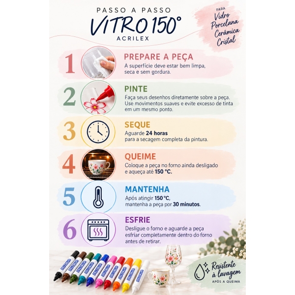 Kit 1 Caneta Marcador Vitro 150º + 1 Tinta Vitro 150º  37ml - Acrilex - Cor Preta