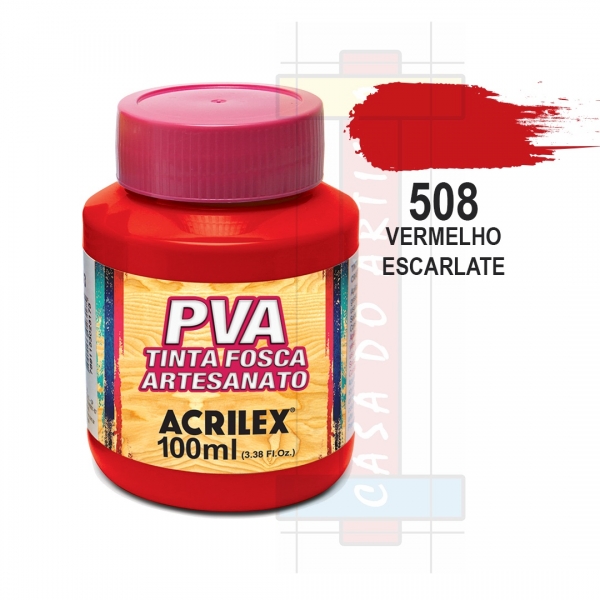 Tinta PVA Fosca Para Artesanato 100ml Acrilex - 508 Vermelho Escarlate
