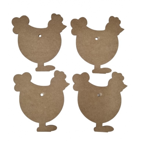 Descanso de Panelas Recorte de Galinha c/ 4 suportes MDF Cru