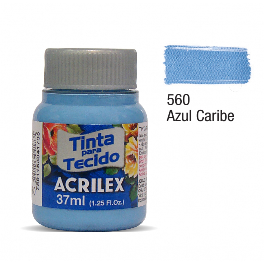 Tinta para Tecido Fosca 37ml Acrilex - 560 Azul Caribe
