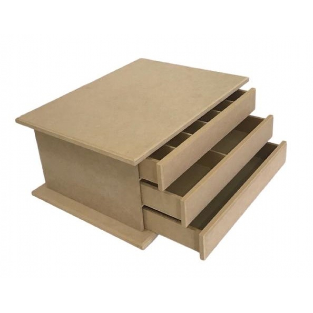 Caixa Cômoda Porta Jóias Biju 3 Gavetas e Divisórias MDF cru